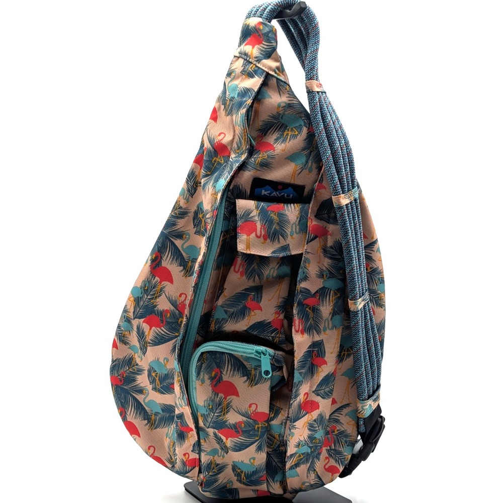 KAVU Rope Sling Bag Flamingo Print Crossbody Backpack Adjustable Strap - RARE
